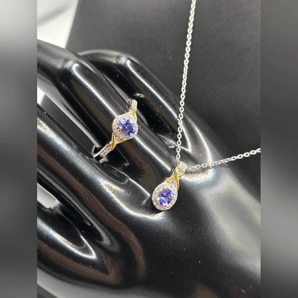 Tanzanite, White Zircon Infinity Halo Ring (Size 7.0), Pendant Necklace 20" 925 - Picture 14 of 14